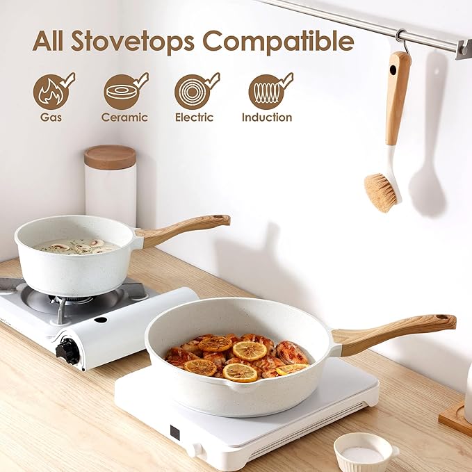 SENSARTE Nonstick Frying Pan Skillet with Lid 3.5/4.5/5QT, Ceramic Saute Pan,Deep Fring Pan Non-toxic Cooking Pot, Stay-cool Handle, Induction Compatible, PFAS Free