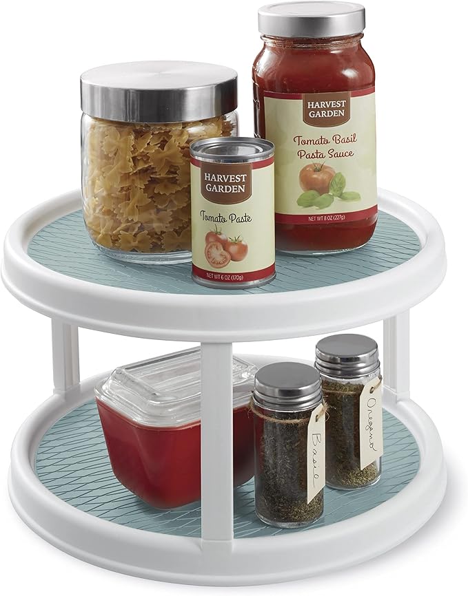 Copco Non-Skid 2 Tier Pantry Cabinet Lazy Susan Turntable, 12-Inch - Organize Kitchen, Bathroom, Home Office, Laundry Room, Garage, Craft Room - Kitchen Turntable & Pantry Organizer (Buxton Blue)