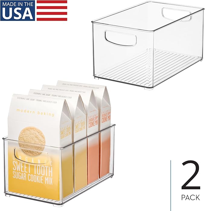 iDesign Stackable Clear Plastic Bin - Kitchen Organizers and Storage for Fridge and Pantry, 2-Pack