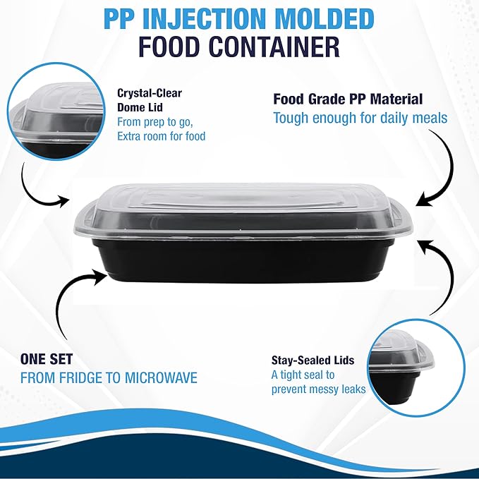 Ruthy's Outlet Meal Prep Containers W/Lids -Square Food Storage – BPA-Free| Stackable | Microwave | Freezer & Dishwasher Safe | Reusable Lunch Bento Box Portion Control & Planning (100 Pack, 32 oz)