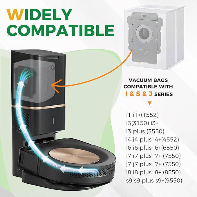 16 Pack Vacuum Bags for i7, i7+, i7Plus, i8, i8+, i3, i3+, i4, i4+, i6, i6+, s9, s9+, s9Plus, i and s Series Clean Base Automatic Dirt Disposal Bags