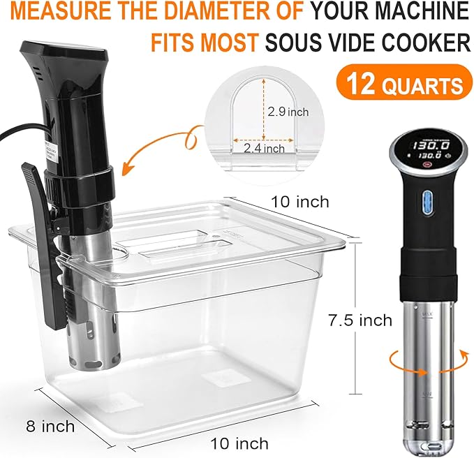 HOMENOTE Container 12 Quart with Lid & Rack and Sleeve - BPA Free Complete Sous Vide Accessories Kit with Cookbook For Anova and Most Sous Vide Cookers