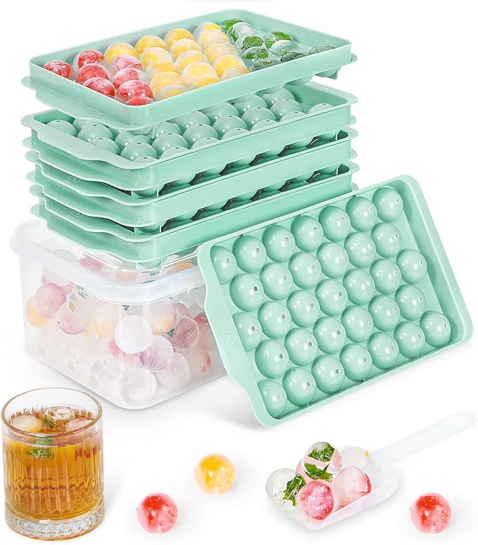 3 Pack Ice Trays for Freezer, 99 PCS Ice Cube Tray with Lid and Bin, Round Ice Cube Mold, Circle Ice Maker for Chilling Drinks (1 inch, Green)