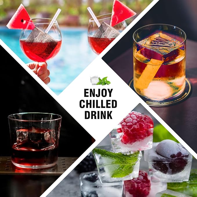 Samuelworld Large Ice Cube Tray: 2024 Upgraded Silicone Square Ice Cube Mold For Whiskey, New Upgraded 2 Inch Large Cubed Ice Trays for Cocktail, Big Cube Ice Maker Mold (2 Pack, Black)