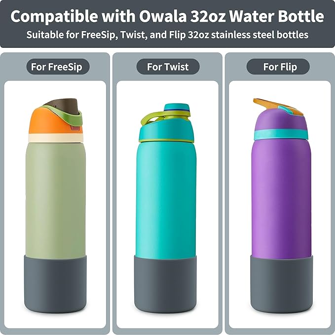 Silicone Boot for 32 oz Owala Water Bottles, Anti-Slip Protective Sleeve for Owala Twist & FreeSip & Flip Insulated Water Bottle, Boot Bottom Base for Owala (Grey)
