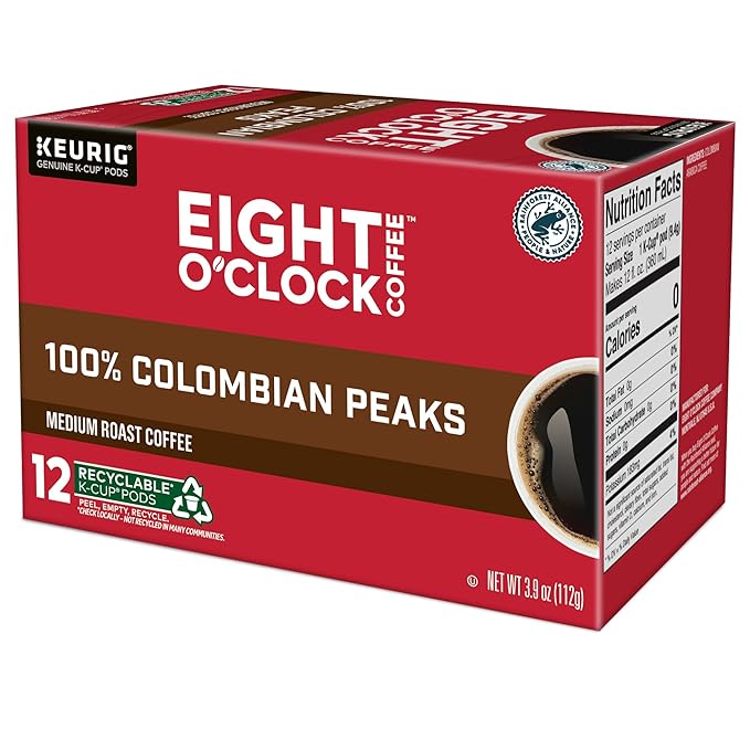 Eight O'Clock Coffee Colombian Peaks Keurig Single-Serve K-Cup Pods, Medium Roast Coffee, 72 Count