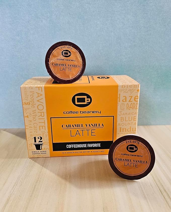 Caramel Vanilla Latte Coffee Pods by Coffee Beanery | 12ct Medium Roast Arbica Coffee