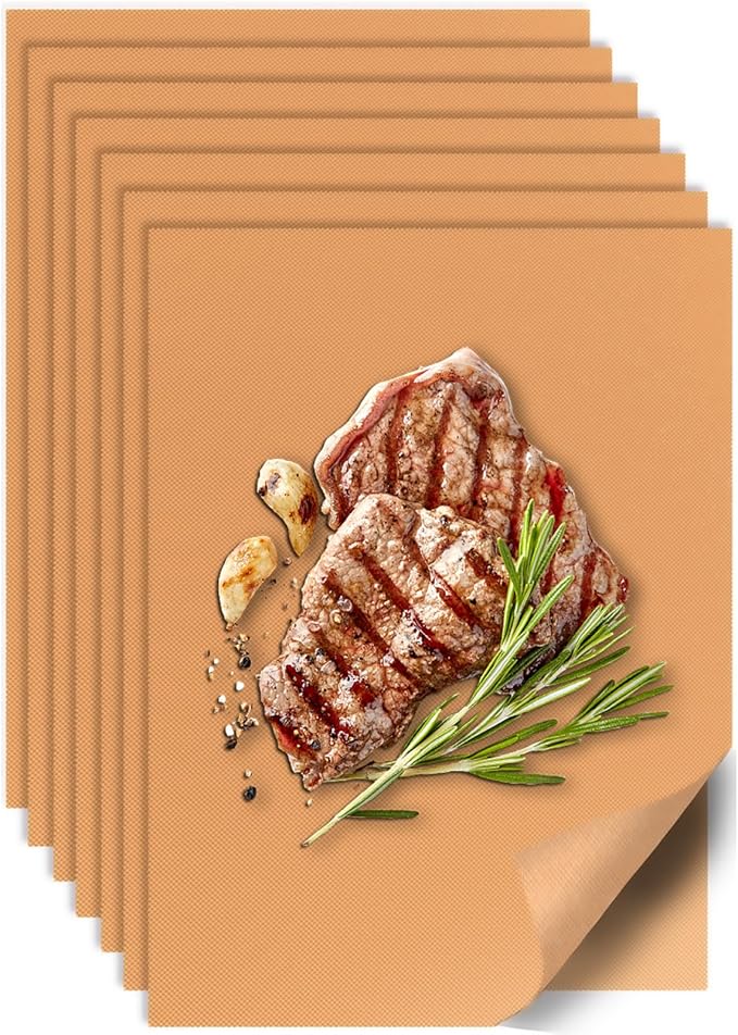 UBeesize 7 Pack Copper Grill Mats for Outdoor Grill, Heavy Duty BBQ Grilling Matt & Oven Liners, Resuable, Easy to Clean, Works on Gas Charcoal Electric Grill, Smoker, Oven -15.75 x 13 Inch