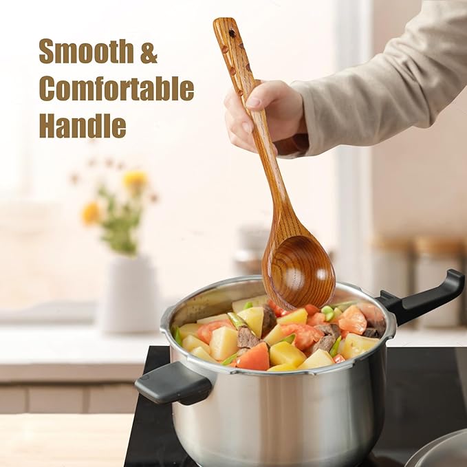 13.7" Long Wooden Spoons for Cooking and Wooden Spatulas for Cooking, Non-Stick Wooden Kitchen Utensils Set