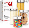 EatNeat 4-Piece Sleek Glass Canister Set with Brushed Stainless Steel Lids – Giftable, Durable Storage Containers for Countertop Use – Dishwasher-Safe Jars in Various Sizes for Pantry & Kitchen