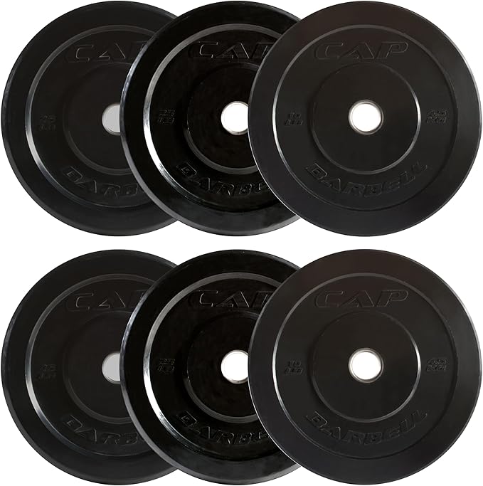 CAP Barbell 2-Inch Olympic Bumper Plate Weight Set with 6 Post Rack | 100-370 lbs | Multiple Options