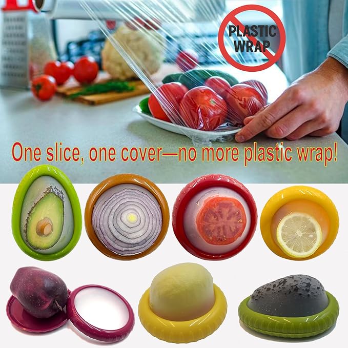 Zyphora 5-Piece Avocado Saver and Tomato Holder Set – 4 Reusable Silicone Food Storage Containers + 1 Fruit Peeler, Stretch Pods for Fruit & Veggie Storage