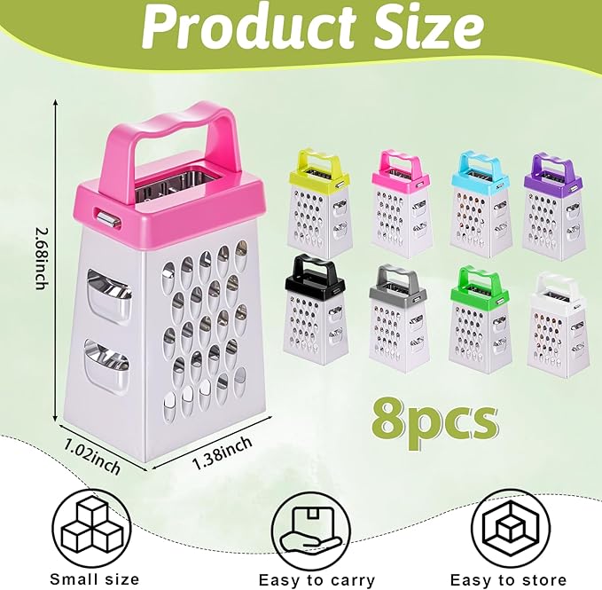 8 Pcs Mini Cheese Grater Professional Box Grater Stainless Steel Garlic Ginger Small Food Shredder Spices Gadget with 4 Sides Safe Zester for Kitchen Cheese Chocolate Vegetable Potatoes