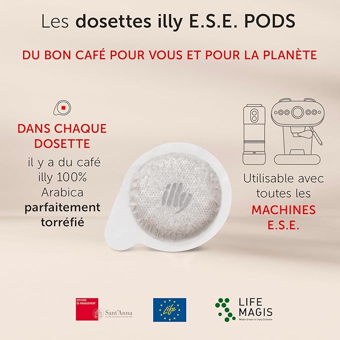 illy E.S.E. Coffee - Single-Serve Coffee Capsules & Pods – Classico Decaf Roast - Notes Of Caramel, Orange Blossom & Jasmine - For E.S.E Coffee Machines - Extraordinary Aroma & Body – 18 Count