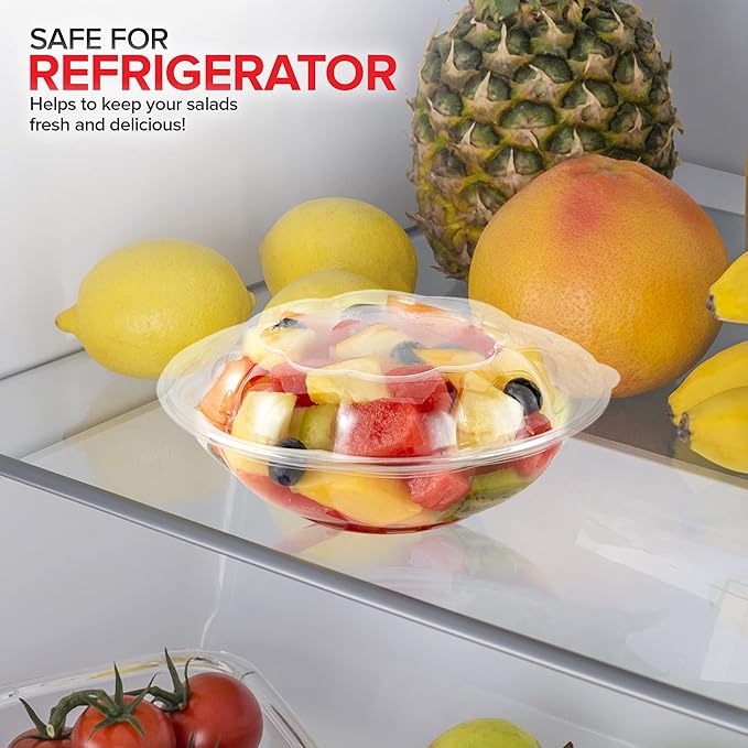Stock Your Home 18oz Clear Plastic Salad Bowls with Lids Disposable (50 Pack) Mini Takeout Container with Snap on Lid for Fruit Salads, Quinoa, Lunch and Meal Prep, Acai Bowl, To-Go Party Containers