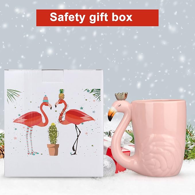16 oz Cute Pink Coffee Mug Ceramic Flamingo Gift Unique Cups Mom Day Gift for Women Her Grandma Pretty Mug Funny Coffee Cup Funky Xmas Presents for Girlfriend Decorative Animal Decor Christmas Mugs