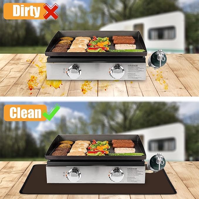 24 x 31in Fireproof Grill Mats for Outdoor Grill to Protect Your Grill Table - Heat Resistant Grill Table Mat - Waterproof & Oilproof BBQ Mat - Brown（1mm）