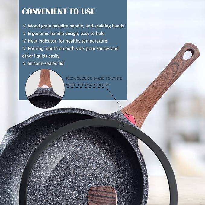 Vinchef Nonstick Deep Frying Pan Skillet with Lid, 11in/5Qt Saute Pan, German 3C+ Ceramic Coating Technology, Heat Indicator, Induction Compatible