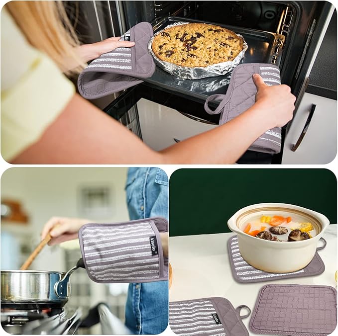 Silicone Pot Holders Set of 3 Heat Resistant & Non Slip Potholders, Professional Oven Hot Pads with Pockets Mitts for Kitchen Cooking Baking Barbecue (3, Purple)