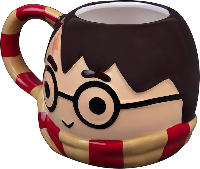 Harry Potter Figural Coffee Mug, 24 oz - Cute Chibi Design with Gryffindor Scarf Handle - Ceramic