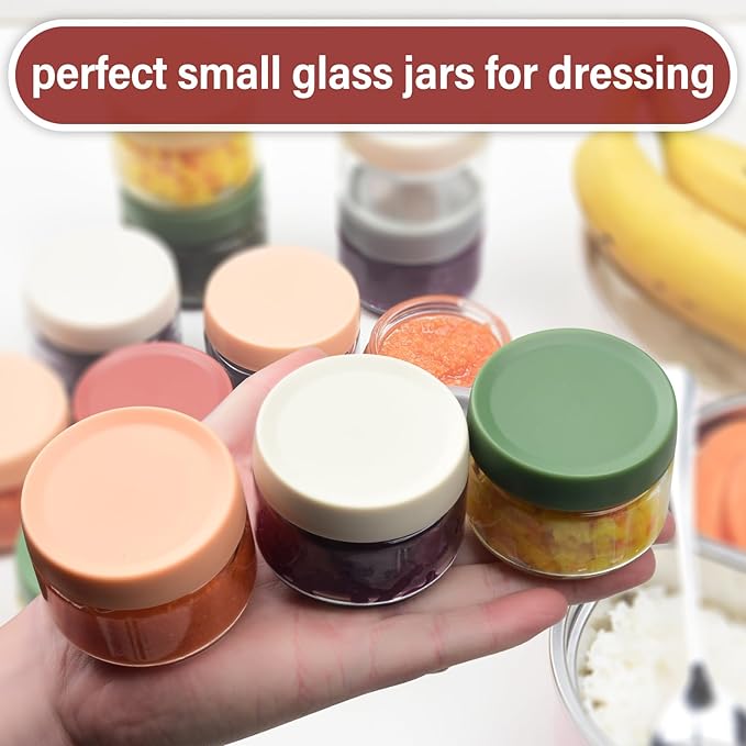 EONJOE 2 oz Glass Jars with Lids Dressing Containers Sauce Cups Mini Condiment Dip Jars To Go Lunch Accessories,12-Pack