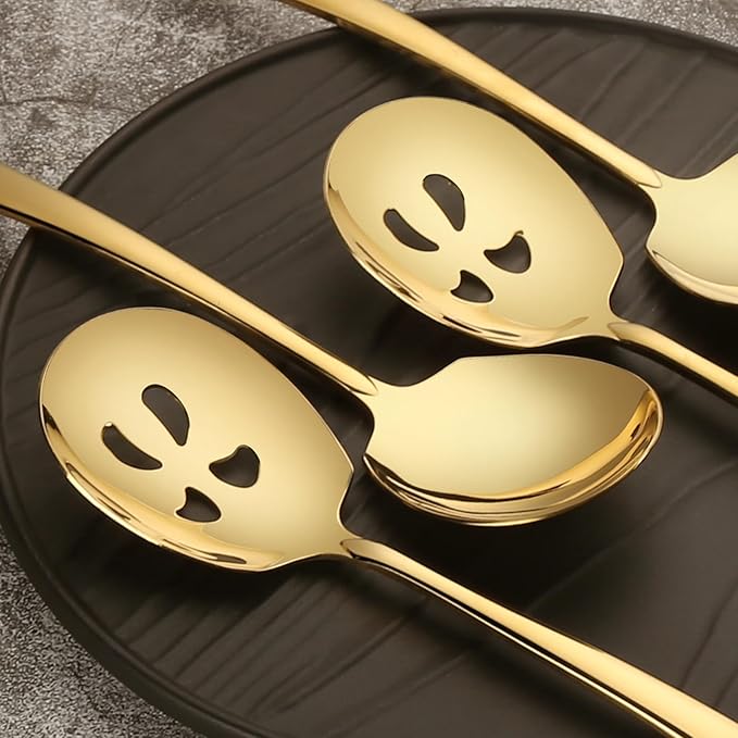 Serving Spoons Set, 9.14 Inch Slotted Spoon Serving Spoon,Stainless Steel Serving Utensils for Buffet(6Pack,Gold)