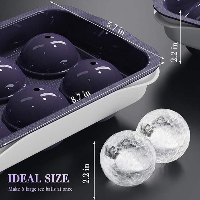 Whiskey Ice Ball Maker, [Fill without Funnel & Easy Release] 2.2'' Round Large Iced Cube Trays with Cover, Reusable Sphere Silicone Ices Tray with Lids for Bourbon, Gift for Brandy Lover
