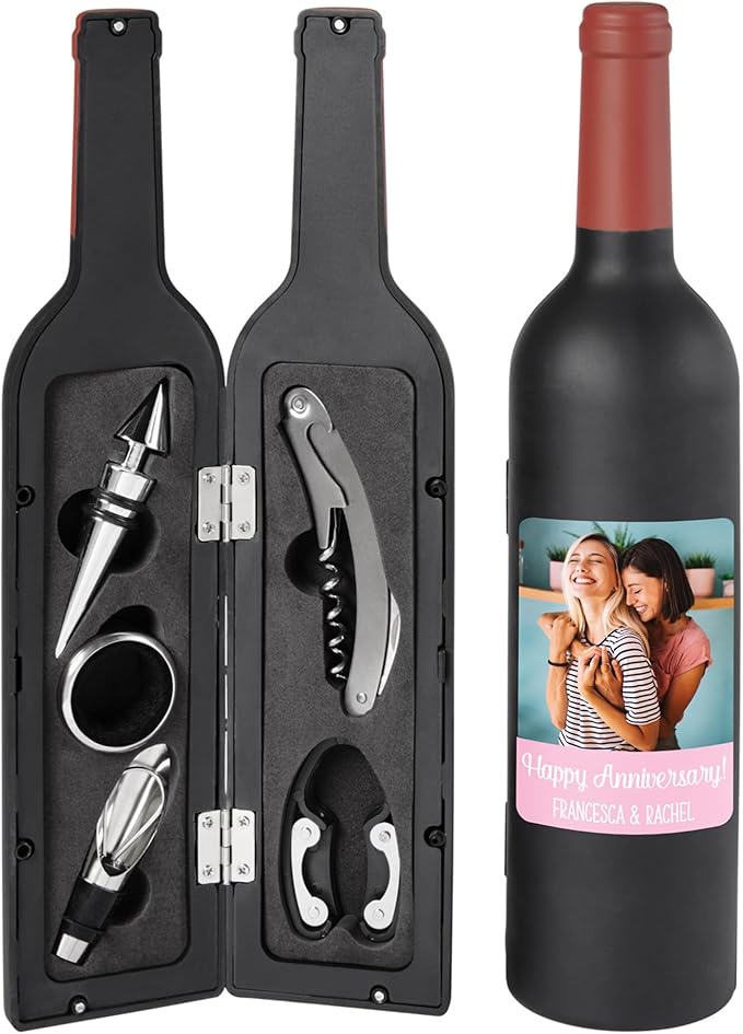 Let's Make Memories Personalized Photo 5-Piece Wine Tool Set - Wine Bottle Opener - Pink