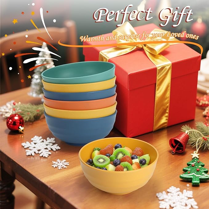 Homienly Large Bowls, 60 Oz Salad Bowls, Large Cereal Bowls, 8PCS Unbreakable Wheat Straw Serving Bowls for Pho, Popcorn, Soup & Oatmeal, Microwave & Dishwasher Safe for Kitchen, Camping (Multi)