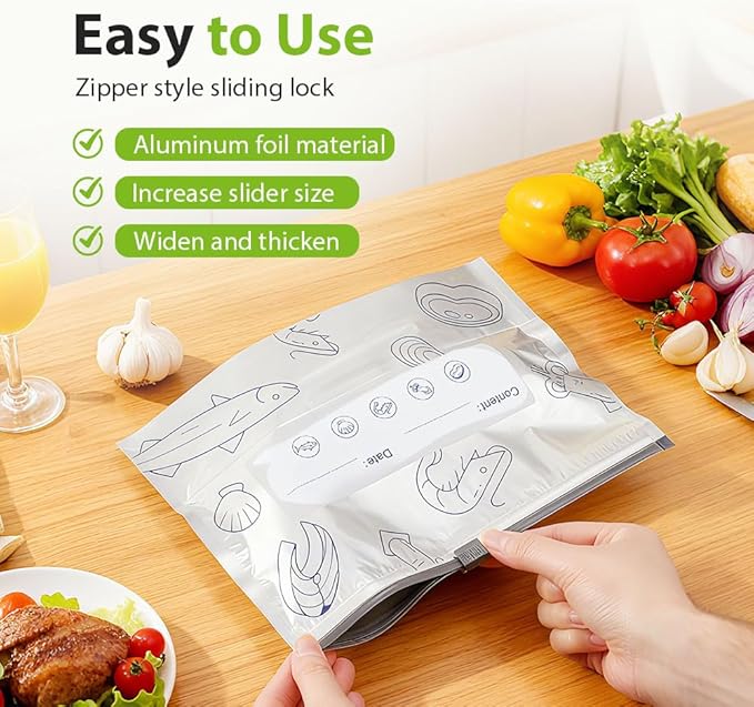 Reusable Aluminum Foil Sealable Storage Bags, 2026 New Resealable Vacuum Zipper Pouches, Stand Up Foil Sealable Bags with Label and Zip Lock for Kitchen (30, Small)