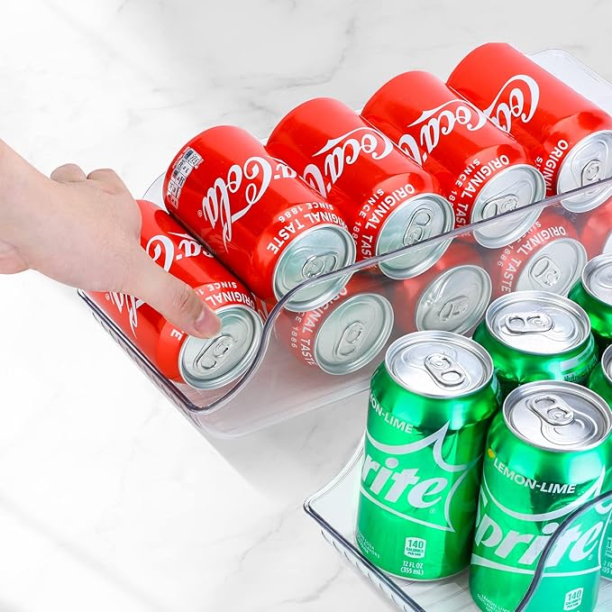 Puricon 2 Pack Standard Can Drink Dispenser Organizer for Refrigerator Plastic Soda Pop Holder Container Storage Bin for Fridge Freezer Pantry Kitchen