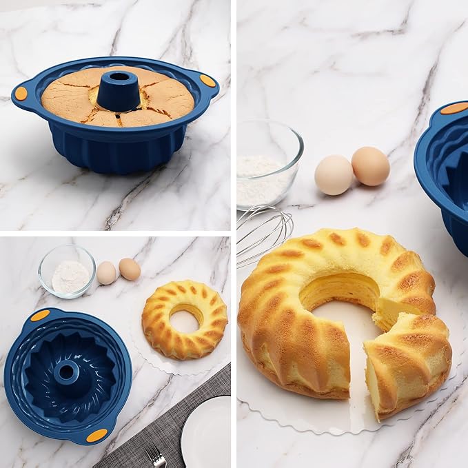 To encounter 31 Pieces Silicone Baking Pans Set, Nonstick Bakeware Sets, Non-Stick Silicone Molds, with Metal Reinforced Frame More Strength, Navy Blue