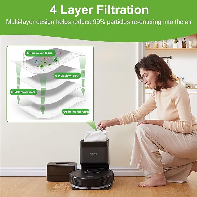 16-Pack Replacement Dust Bags for Roborock Q5/Q5+/Q5 Pro/Q5 Pro+/Q7 Max/Q7 Max+/Q8 Max/S7 MaxV Ultra/S8 MaxV Ultra Robot Vacuum, HEPA Filtration, Large Capacity