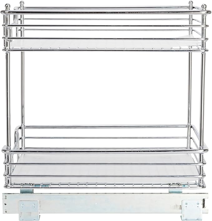 Household Essentials Glidez Chrome-Plated Steel Pull-Out/Slide-Out Storage Organizer with Plastic Liners for Under Cabinet Use - 2-Tier Design - Fits Standard Size Cabinet or Shelf, Chrome