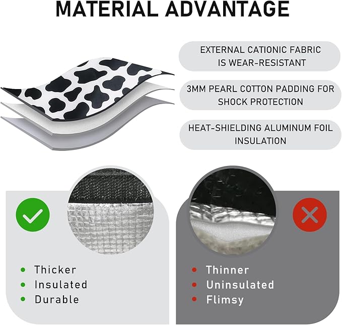 TELLUMO Lunch bag, Insulated Lunch Bag for Women Men Large Lunch Box Container Reusable Leakproof Tote for Office, Work, School, Beach or Travel (Cow-print)