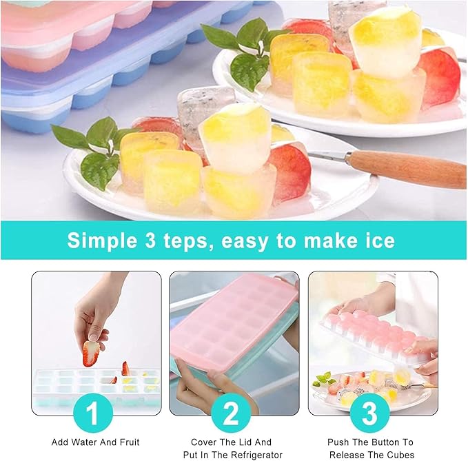 Silicone Ice Cube Tray with Lid - Mini Silicone Ice Tray with Lid,Small Ice Cube Tray,Tiny Ice Cube Trays for Iced Coffee,Baby Food,BPA Free,Easy Release