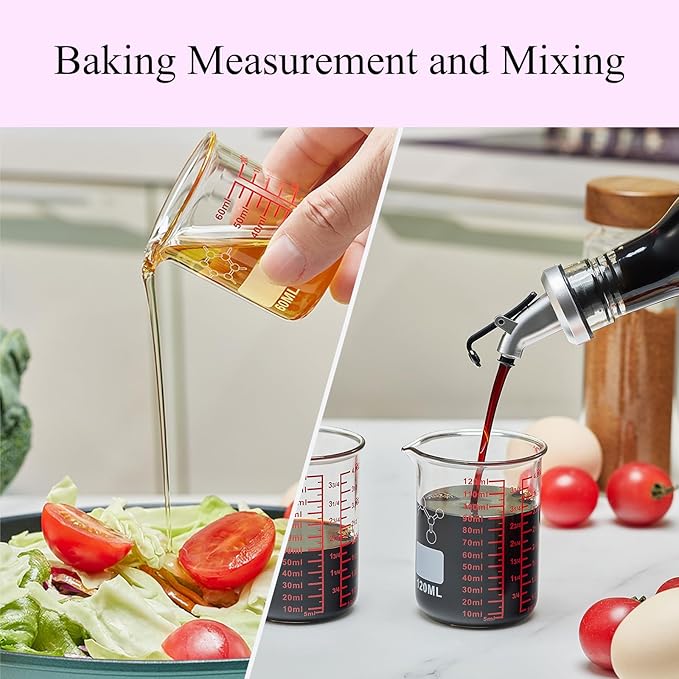High Borosilicate Glass Measuring Cup Set-V-Shaped Spout,Includes 60ml(2OZ), 120ml(4OZ), 250ml(8OZ), 500ml(16OZ), and 1000ml (32OZ) for Kitchen or Restaurant, Easy to Read