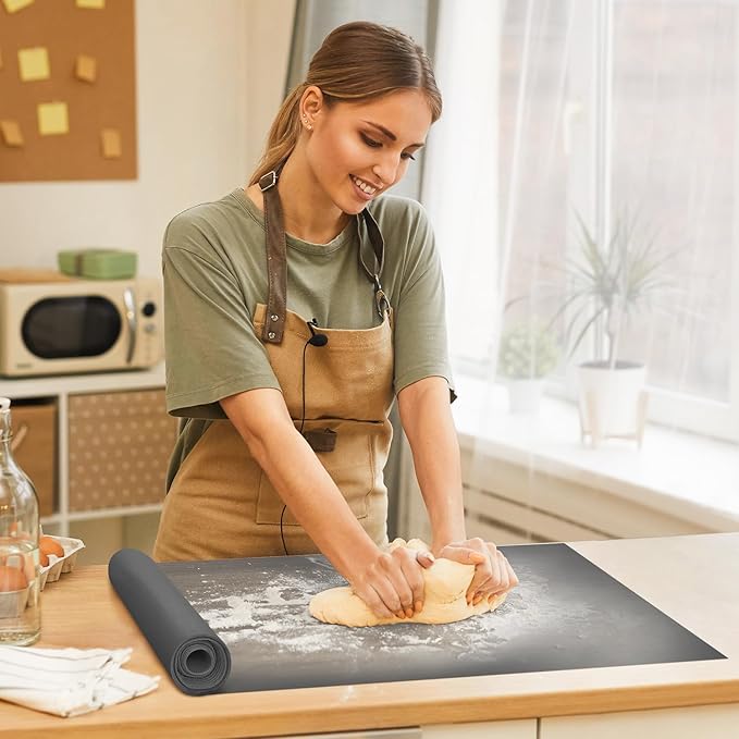 Silicone Baking Mat Roll Pan Liner-Heat Resistant Baking Macaron Bread Mat-Non-stick Pastry Mat-No Slip Reusable Freeze Dryer Mat-Kitchen Counter Mat, Reusable Dough Rolling Mat, Large Silicone Mat