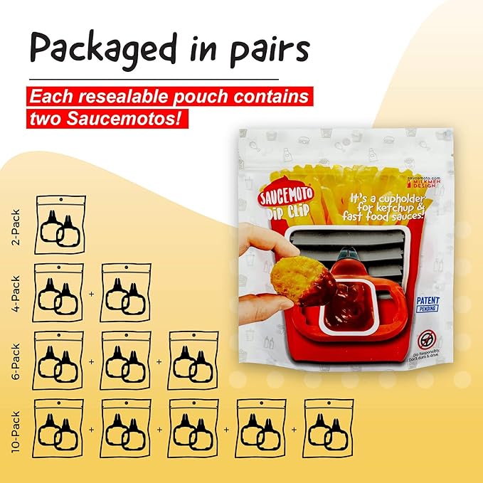 Saucemoto Dip Clip | Car sauce holder for ketchup and dipping sauces. No more dry fries or sauceless nuggets. As seen on Shark Tank (2 count pack, Pink)