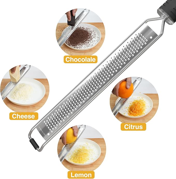 Cheese Grater with Slip-Free Grip, Lemon Zester for Gitrus fruits, Chocolate, Hard Cheeses
