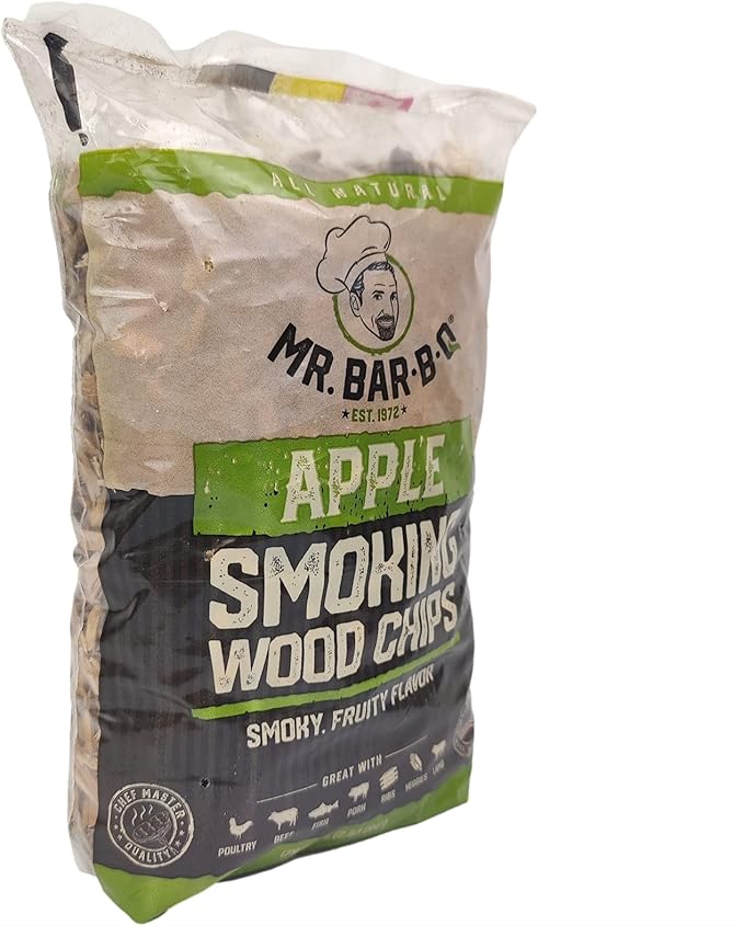 Mr. Bar-B-Q Apple Wood Smoker Chips, Wood Chips for Smokers, Alternative for Charcoal Briquettes Can be Use on Gas, Charcoal Grills, 100% Natural Apple Flavor for Grilling BBQ, Camping (1.8 Lb Bag)
