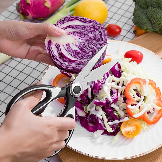 Clear Style Kitchen Shears Stainless Steel Utility Scissors Heavy Duty Multipurpose Kitchen Scissors, Dishwasher Safe, Perfect for Preparing Beef, Chicken, Vegetables, Fish, Black and White (2 Pack)