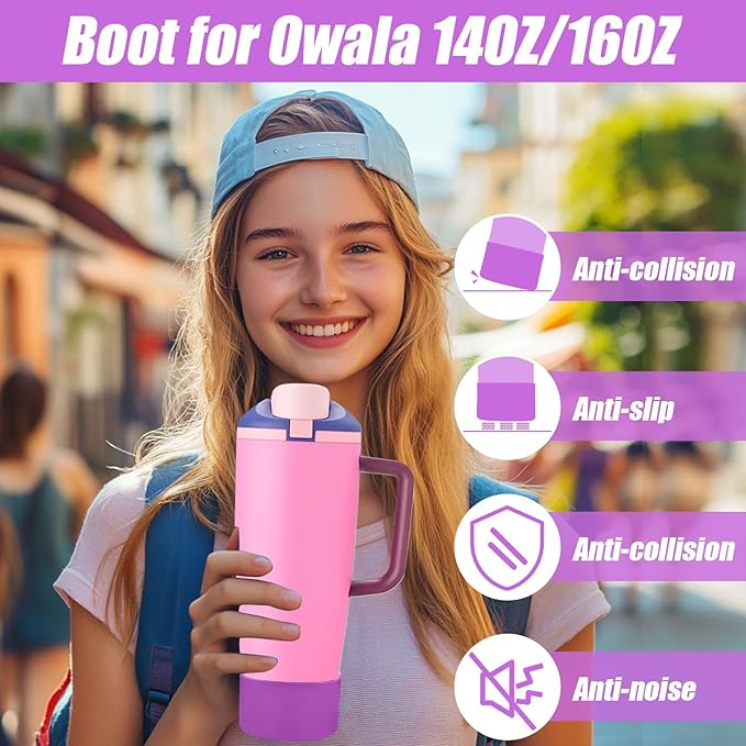 Mity rain 2PCS Protective Silicone Boots for Owala 30oz & 40oz FreeSip Sway Bottles & Tumblers - Accessories for owala, Enhances Stability & Prevents Scratches (Purple)