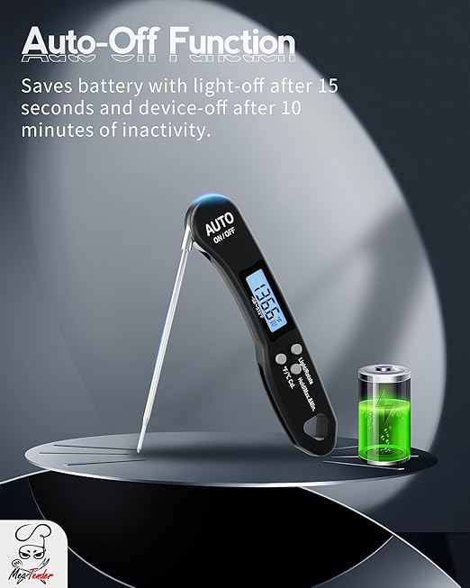 5 PCs Digital Food Thermometer with Fast 1-Second Reading, ±1°F Accuracy, -58°F to 572°F Range | Foldable Probe, Magnetic Back, Backlit LCD, Auto-Off for Grilling, Baking, Smoking