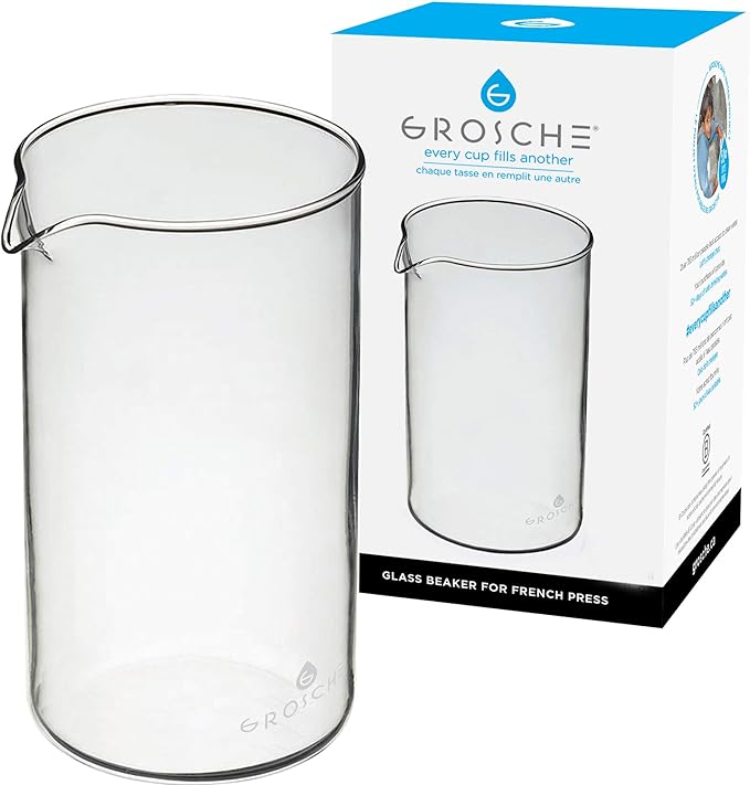 GROSCHE Borosilicate 3.3 Glass Universal Replacement Beaker for French Press Coffee and Tea Makers - Ideal Gift for Coffee Lovers and Tea Drinkers - Holiday Gift for Home Baristas - (34.oz - Medium)