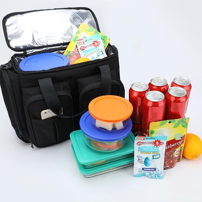 MIER Lunch Box for Men Heavy Duty Insulated Lunch Bag 20 Cans Large Leakproof Soft Cooler Bags with Multiple Pockets for Picnic Work Travel (Black)