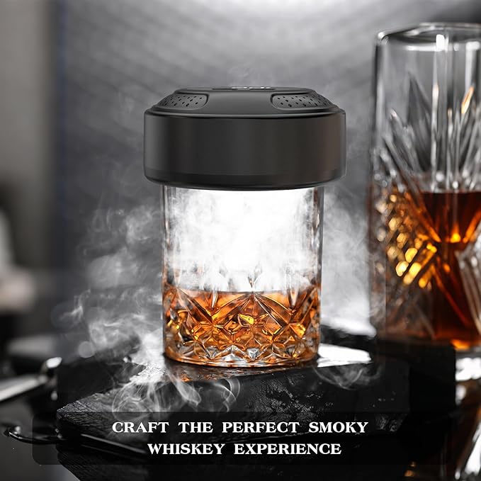Electric Whiskey Smoker Kit with 6 Wood Chips, Rechargeable Electric Cocktail Smoker Kit Built-in Lighter, No Butane Needed, Bourbon Whiskey Gifts for Men,Dad,Husband, Christmas