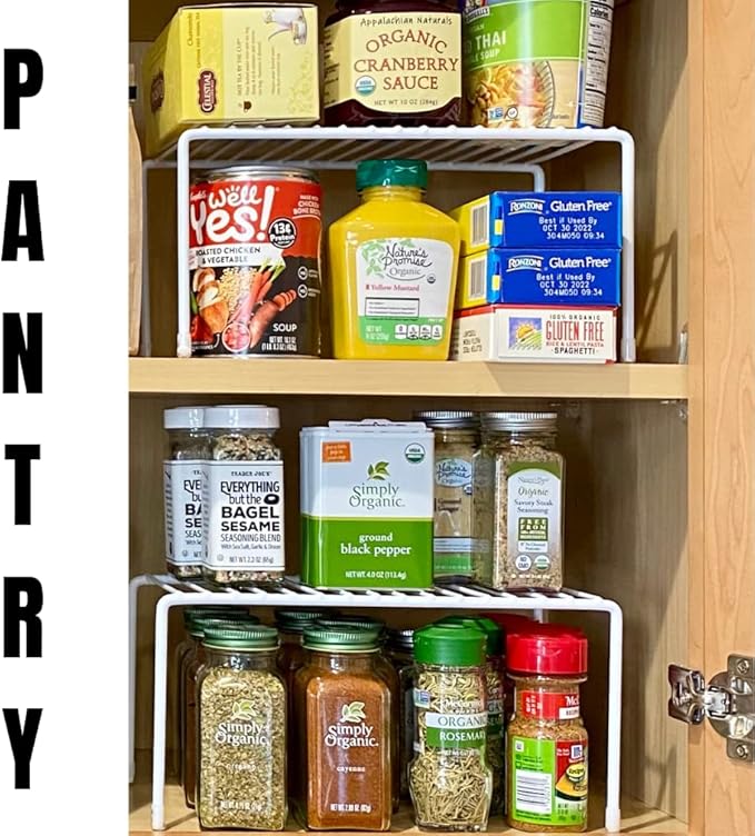 Evelots Kitchen Cabinet Wire Shelf Organizer/Rack - 4 Pack Sturdy Metal Shelf Risers - Double Your Counter Space - Great for Kitchen, Freezer, Pantry and Bathroom - Rustproof - White