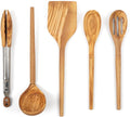 Salt & York 5-piece Olive Wooden Kitchen Utensil Set - Includes Turner, Tongs, Slotted Spoon, Ladle, and 12" Spoon - Best Wooden Spoons for Cooking - Ideal for Nonstick Cookware
