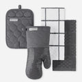 KITCHENAID Quilted Cotton Terry Cloth Oven Mitt, Pot Holder, Kitchen Towel 4-Pack Set, Heat Resistant, Silicone Grip, Gift Set, Charcoal Grey, 16"x26", 7"x13" & 7"x10"